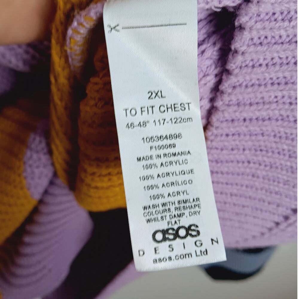 ASOS DESIGNS Rib Knit Colorblock Sweater Lilac Yellow Blue Black - 2XL - Picture 8 of 9